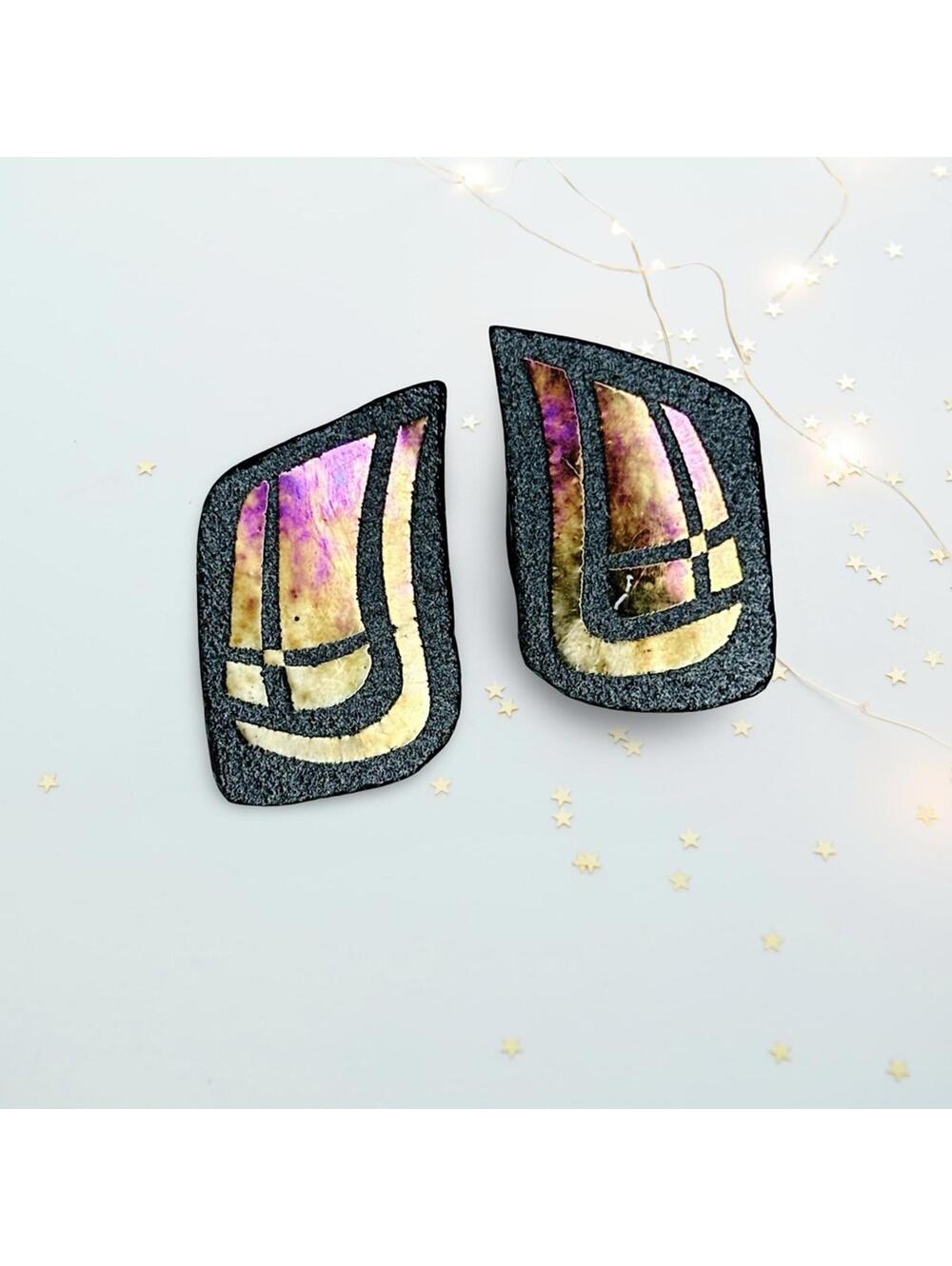 240. Stained Black and Gold Earrings Pierced